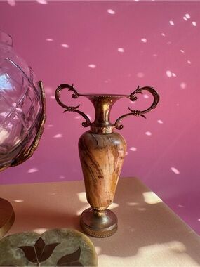Vintage Onyx & Brass Bud Vase - Made In Italy